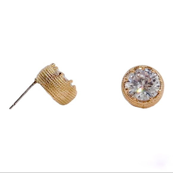 Gold and clear cubic zirconia post earrings. - Picture 4 of 4